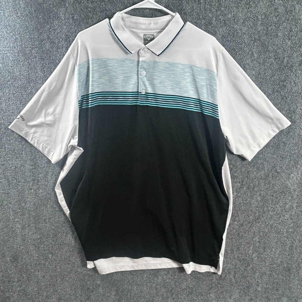 Callaway Golf Polo Opti-Dry Mens XXL White Black Colorblock Knit Chest Shirt
